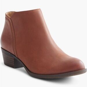 Lucky Brand Bareesa Leather Bootie Brown Tan Side Zipper Block Heel Size 7.5